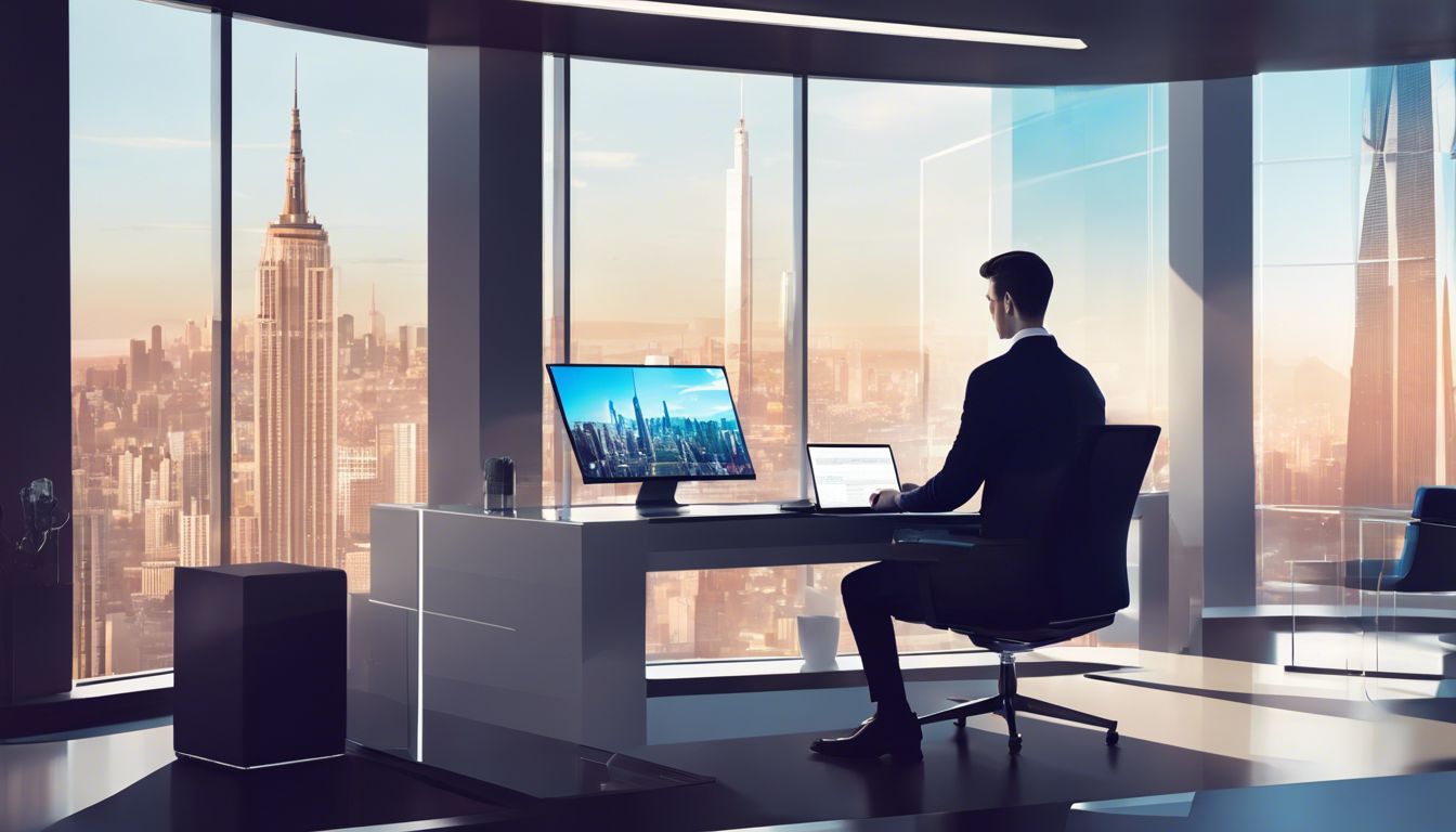 Een open laptop met AhaSlides presentatie in een modern kantoor.