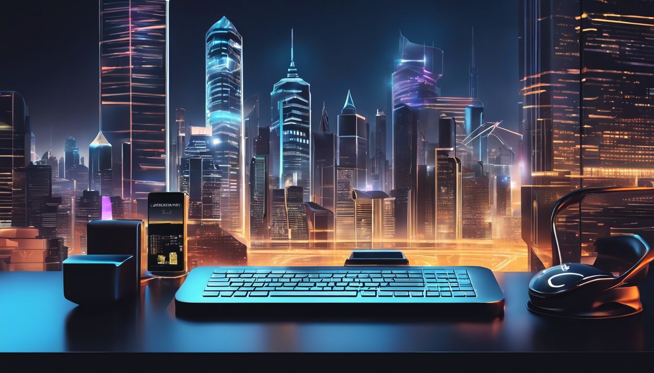 Een verzameling van moderne elektronische gadgets op een strak bureau.