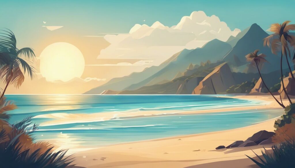 Een afgelegen strand met kristalhelder water en een rustige kustlijn.