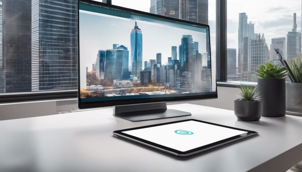 Een strakke en moderne tablet op een minimalistische werkruimte.