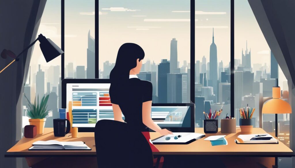 Een modern thuiskantoor met een iPad omringd door werkgerelateerde items.