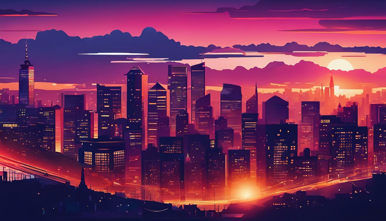 Een levendige zonsondergang boven een bruisende stad.