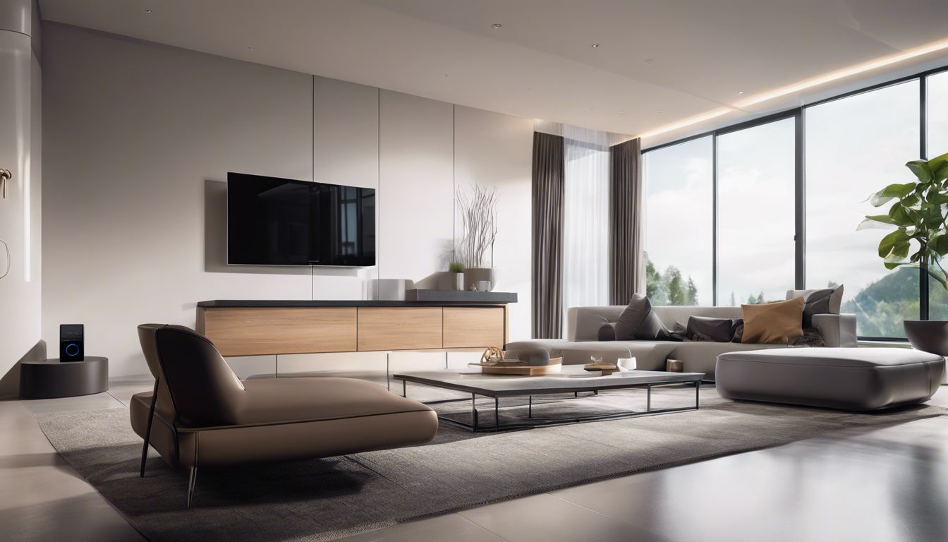 Een futuristische en minimalistische omgeving met slimme thuisapparaten. Een futuristische en minimalistische omgeving met slimme thuisapparaten.