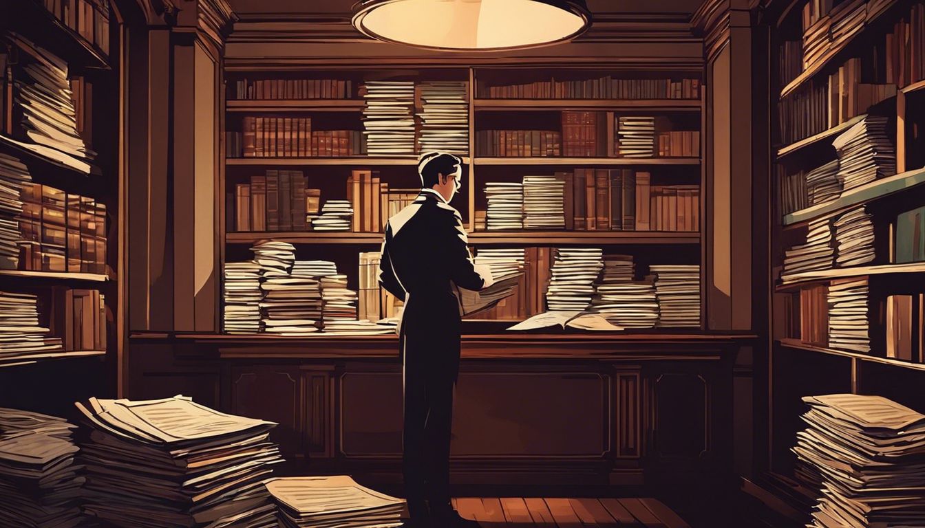 Een stapel kranten in een nostalgische bibliotheekomgeving.