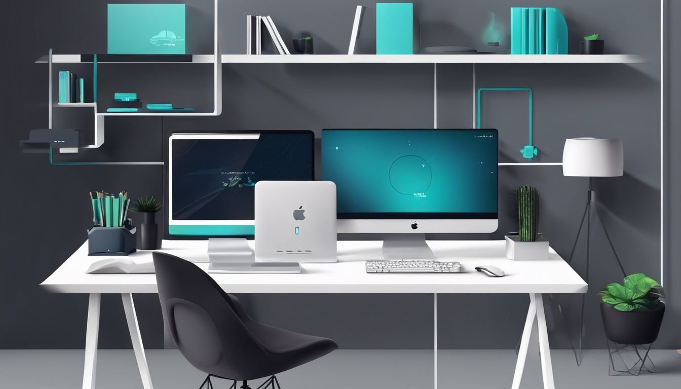 Een minimalistische en strakke werkruimte met draadloos verbonden iPhone en computer.