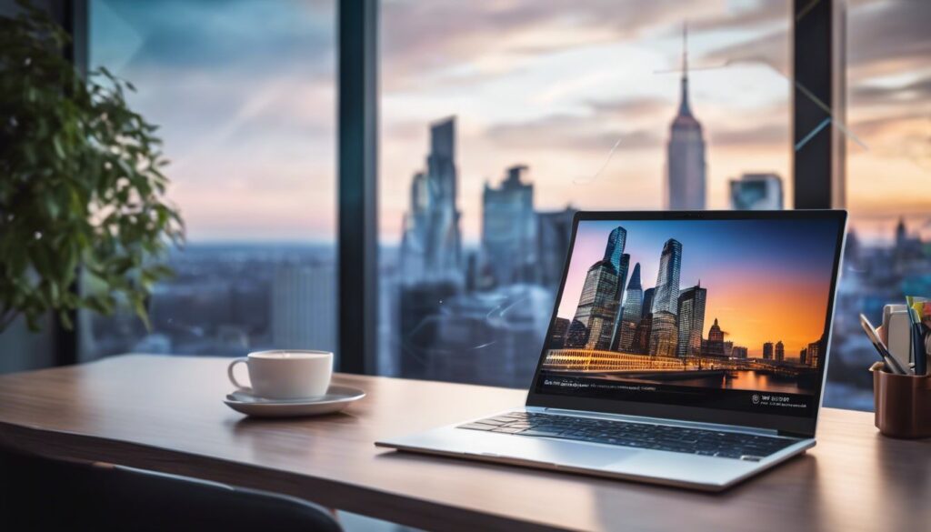 Een moderne kantooromgeving met laptop en A/B testing software.