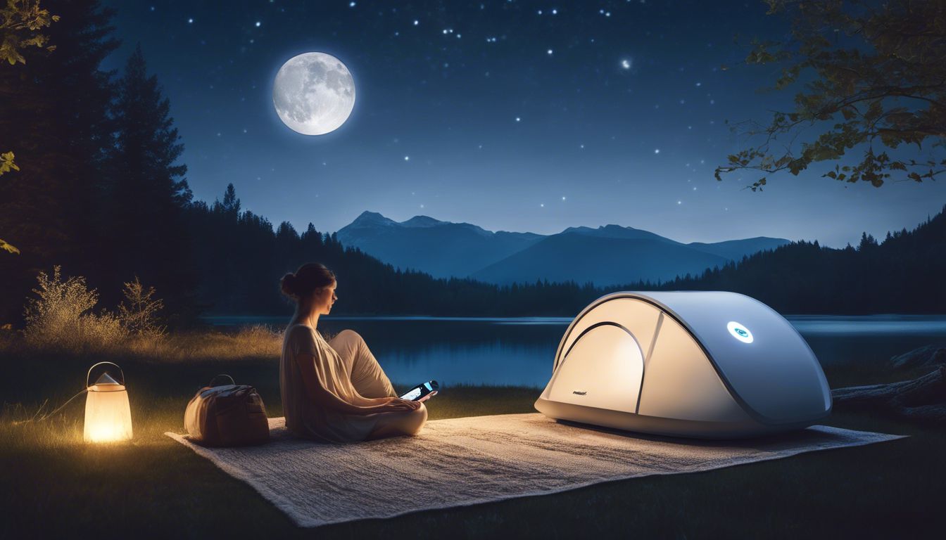 Een vredige nachtscène met een ResMed AirMini en White Noise gadget.