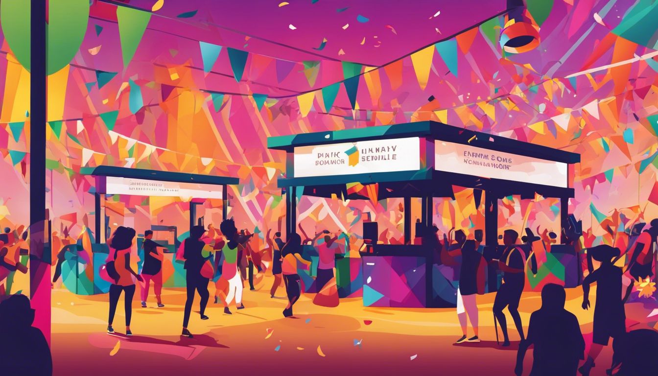 Een goed verlichte, netjes georganiseerde kaartjesuitwisseling bij een levendig muziekfestival.