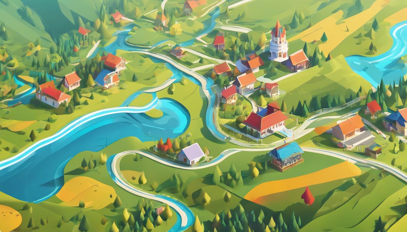 Een gestileerde vectorgrafiek van luchtfotografie weergegeven op een laptopscherm.