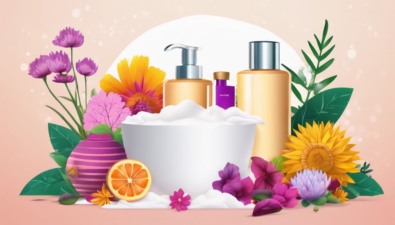 Kruidvat Shower Mousse omringd door elegante badproducten en natuurlijke elementen.