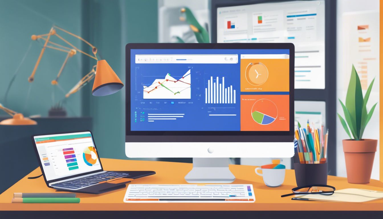 Een open laptop met Google Analytics 4 interface omringd door kantoorbenodigdheden.