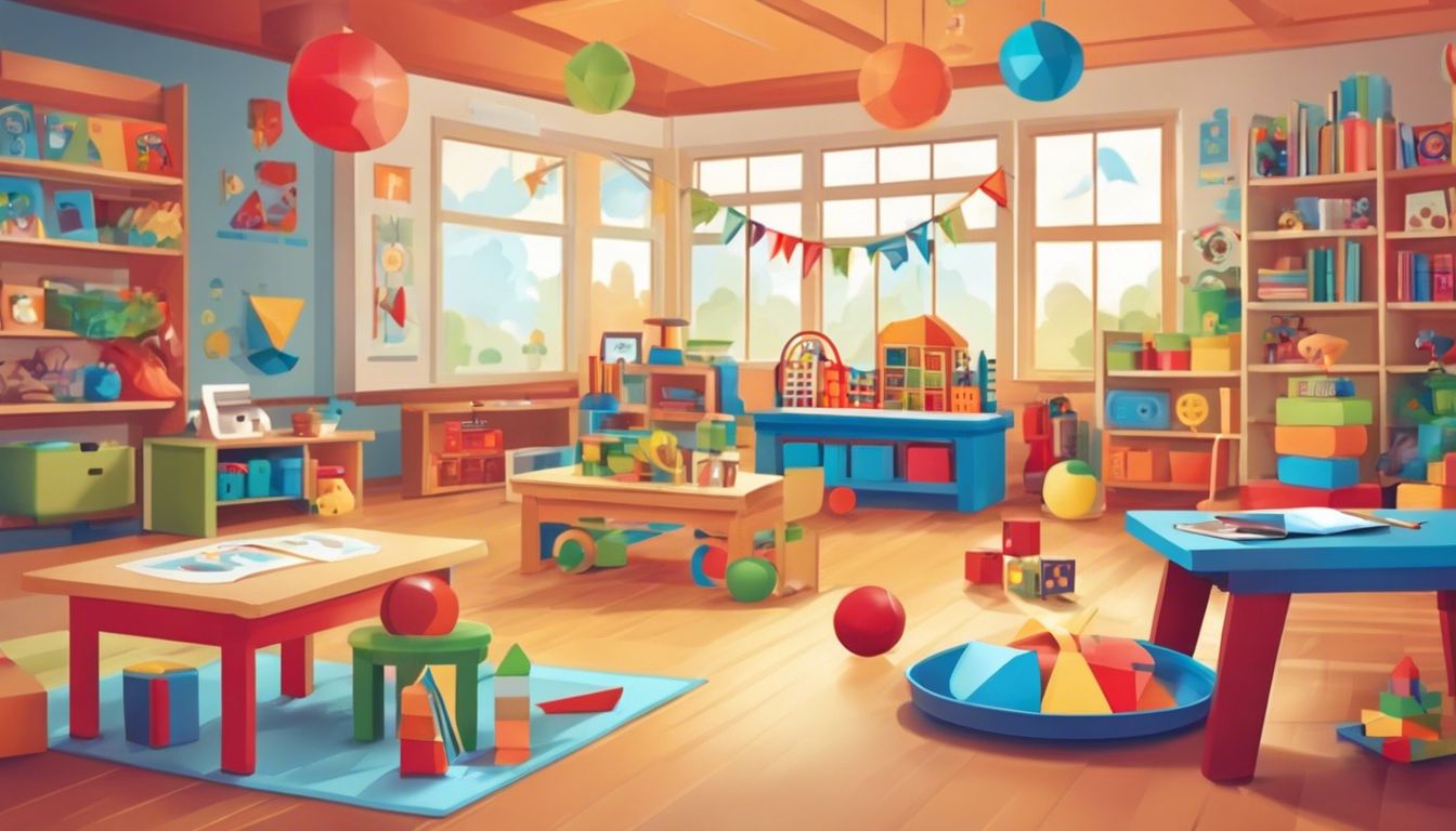 Educatieve speelgoed en spellen in kleurrijke klas setting.
