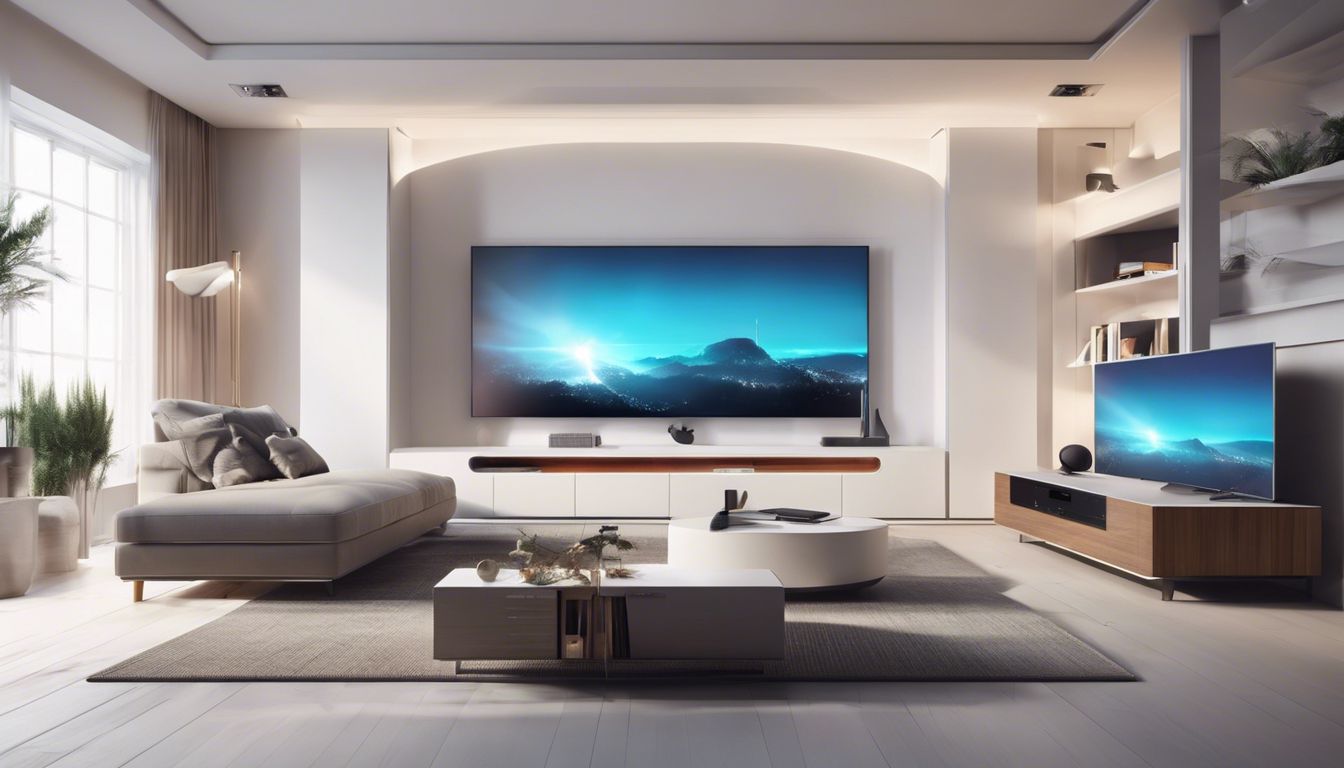 Moderne multiroom audio systeem geïntegreerd in een minimalistische woonkamer.