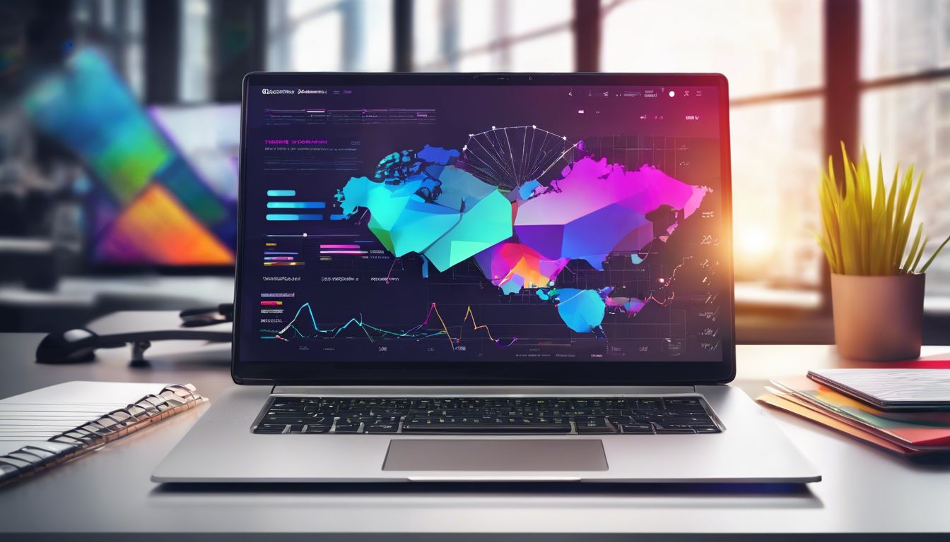 Een open laptop met data visualisatie tools op een modern kantoor.