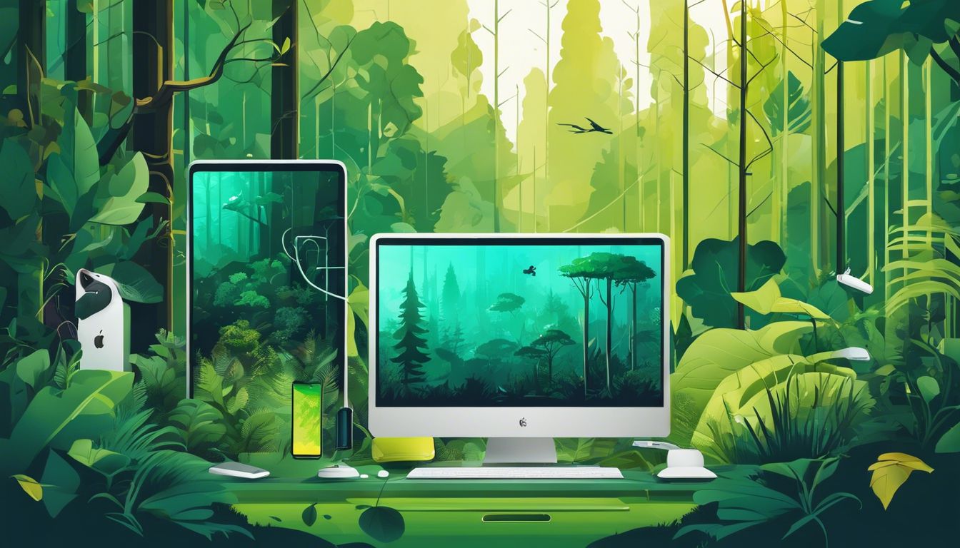 Een collectie van tech apparaten in een weelderig boslandschap.