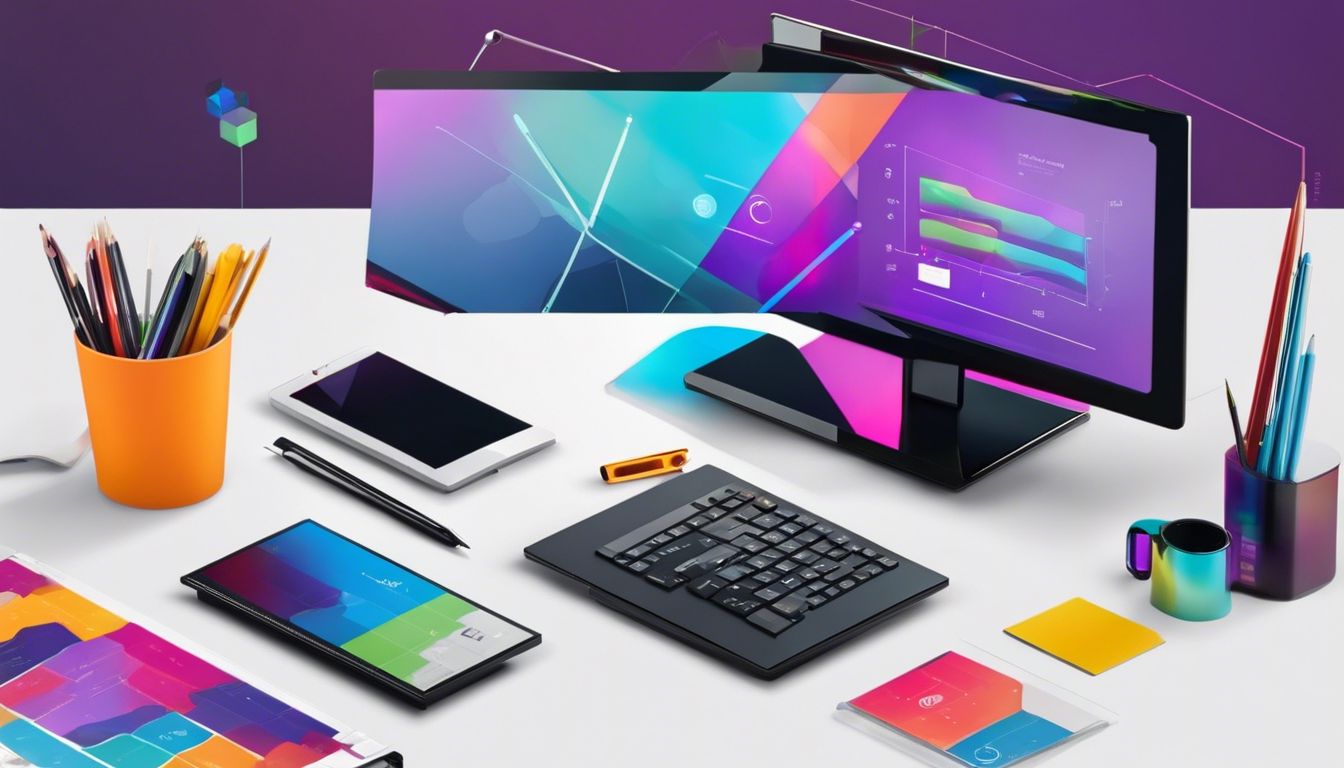 Een variëteit van interactieve presentatietools uitgestald op een modern kantoorbureau.