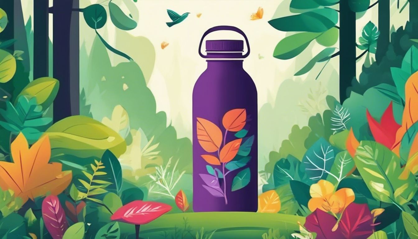 Een trendy herbruikbare waterfles in een groen bos.