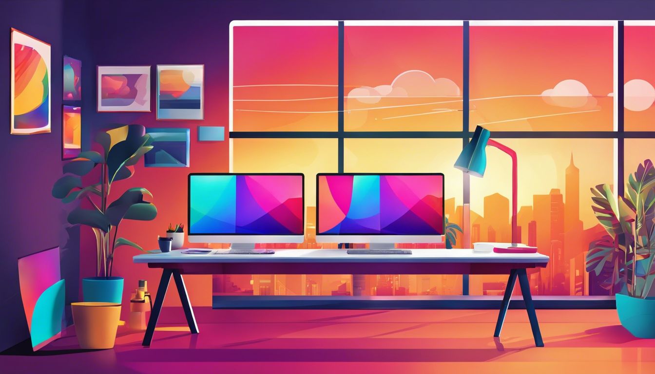 Een gedetailleerd en kleurrijk vector grafisch ontwerp van een moderne computerbureau. Een gedetailleerd en kleurrijk vector grafisch ontwerp van een moderne computerbureau.
