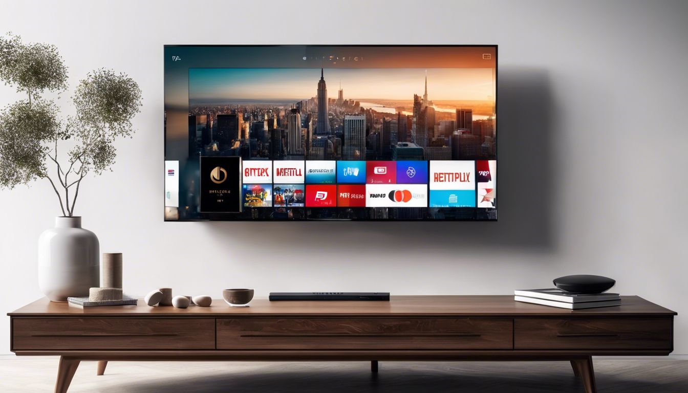Een moderne tv-afstandsbediening op een strakke, minimalistische salontafel.