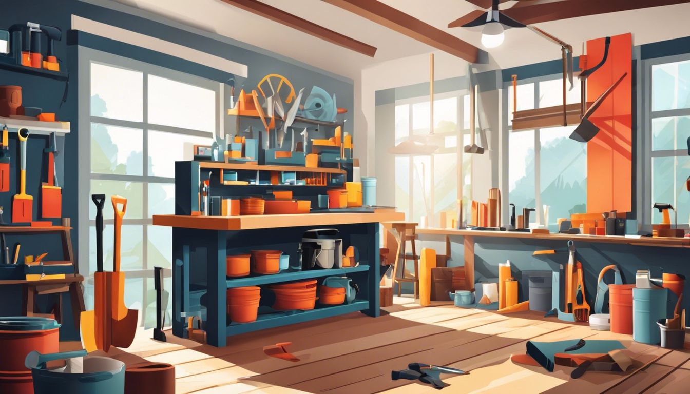 Een gevarieerd assortiment aan huisverbetering gereedschap en materialen in een goed georganiseerde werkplaats. Een gevarieerd assortiment aan huisverbetering gereedschap en materialen in een goed georganiseerde werkplaats.
