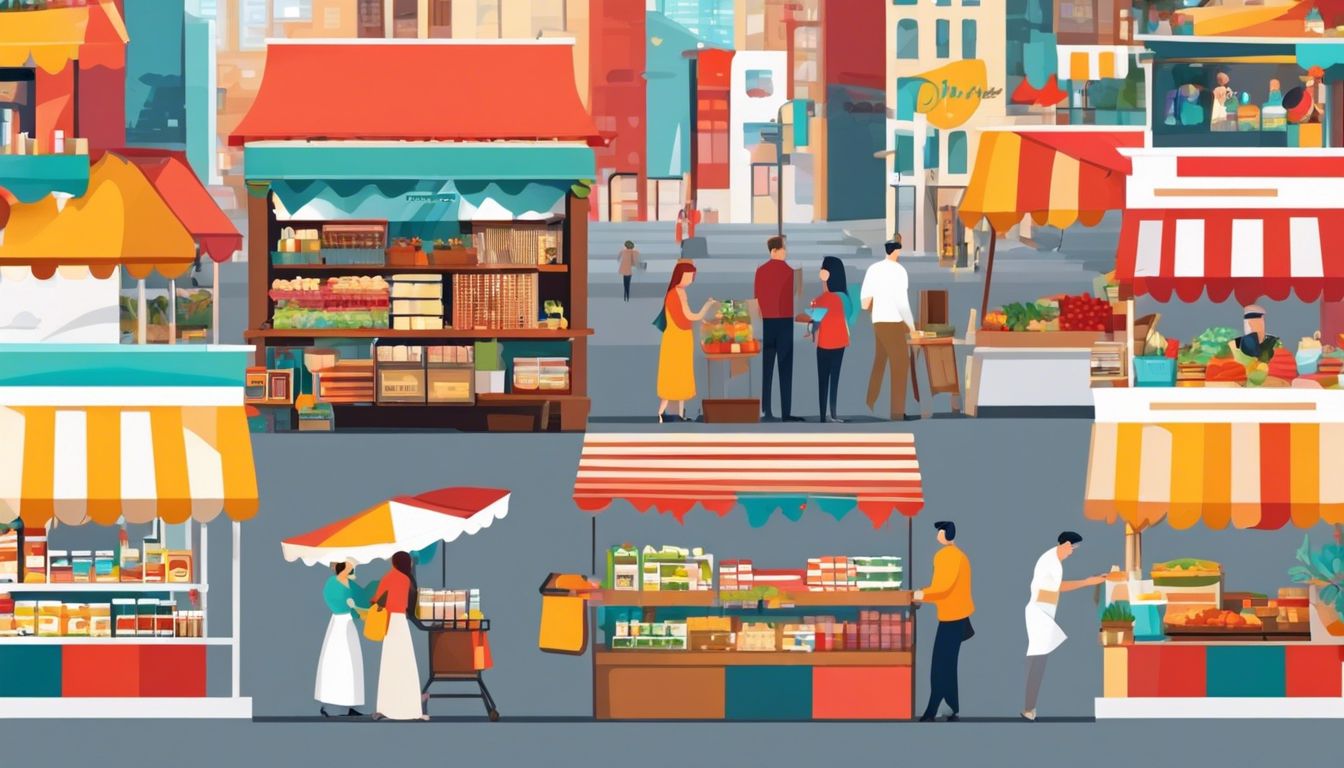 Verscheidenheid aan producten op marktkraam zonder mensen. Verscheidenheid aan producten op marktkraam zonder mensen.