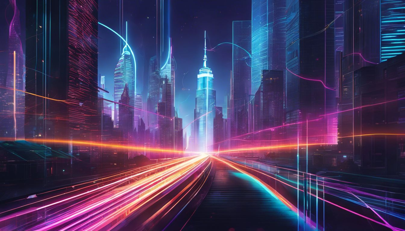 Een futuristische stad met een snelle glasvezelkabel voor connectiviteit.