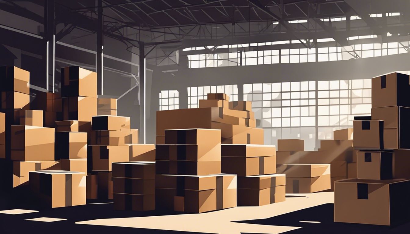 Een stapel netjes gerangschikte verzenddozen in een goed verlicht magazijn.