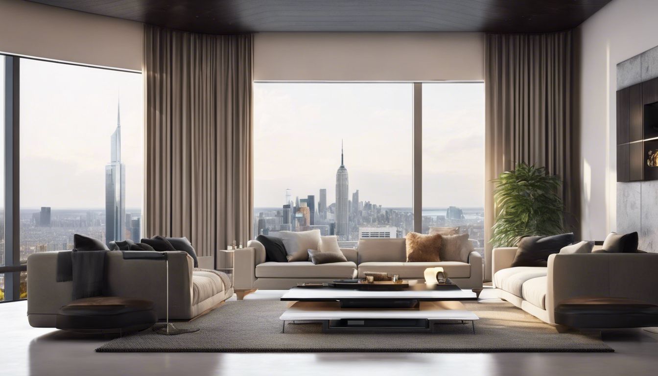 Een modern huisbioscoopsysteem in een luxueuze woonkamer.