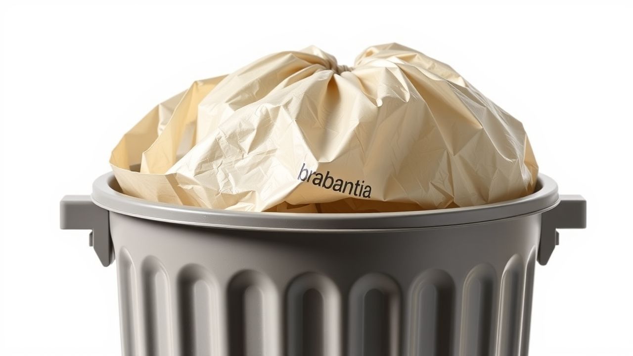 Een Brabantia prullenbak met bijpassende vuilniszak.