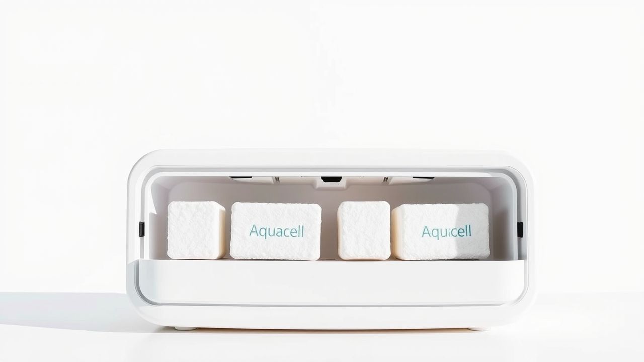 Een moderne waterontharder met geavanceerde dubbele celtechnologie en Aquacell zoutblokken.
